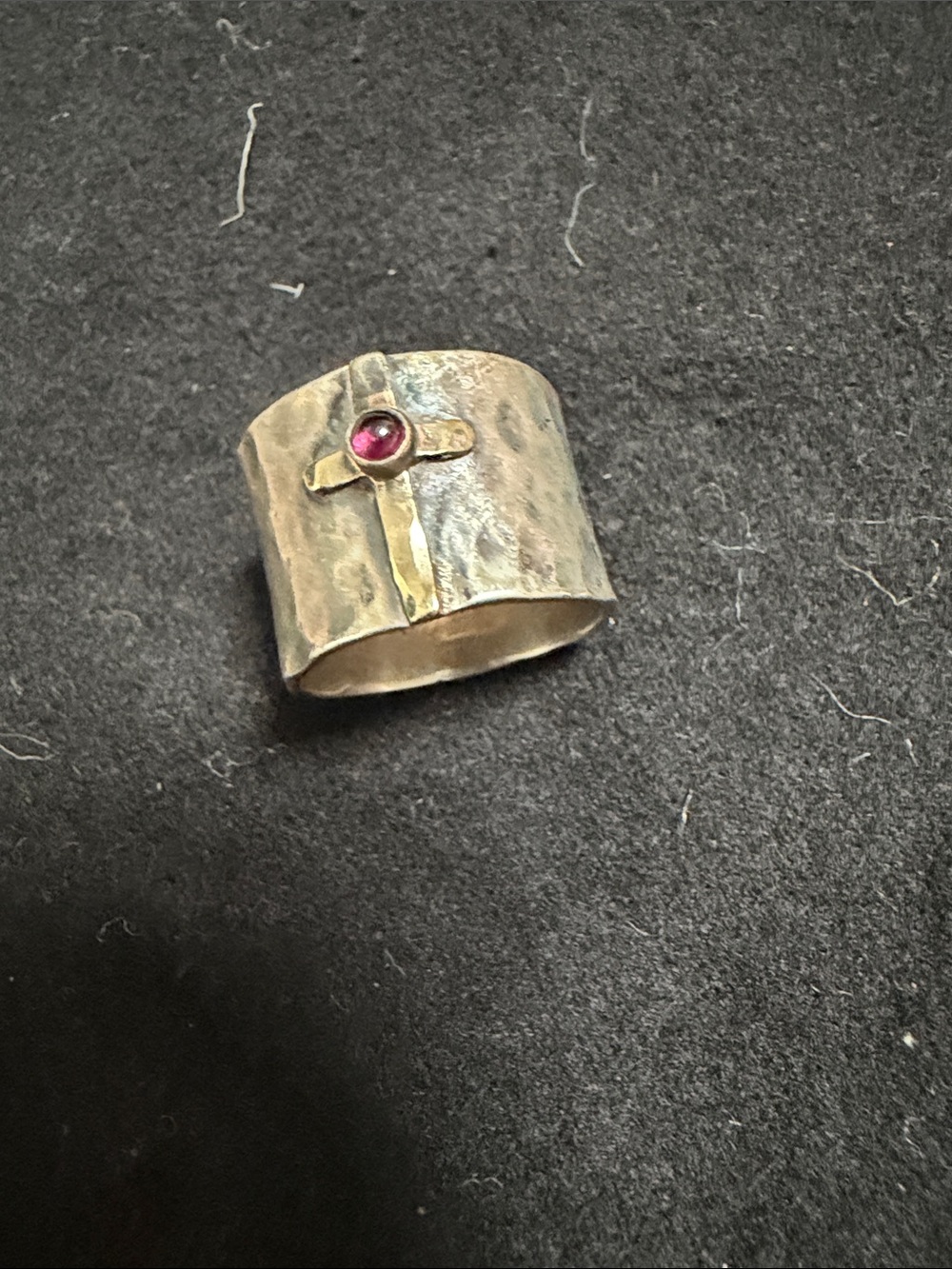 James Avery silver Hammered Band Ring with Pink Stone size 5